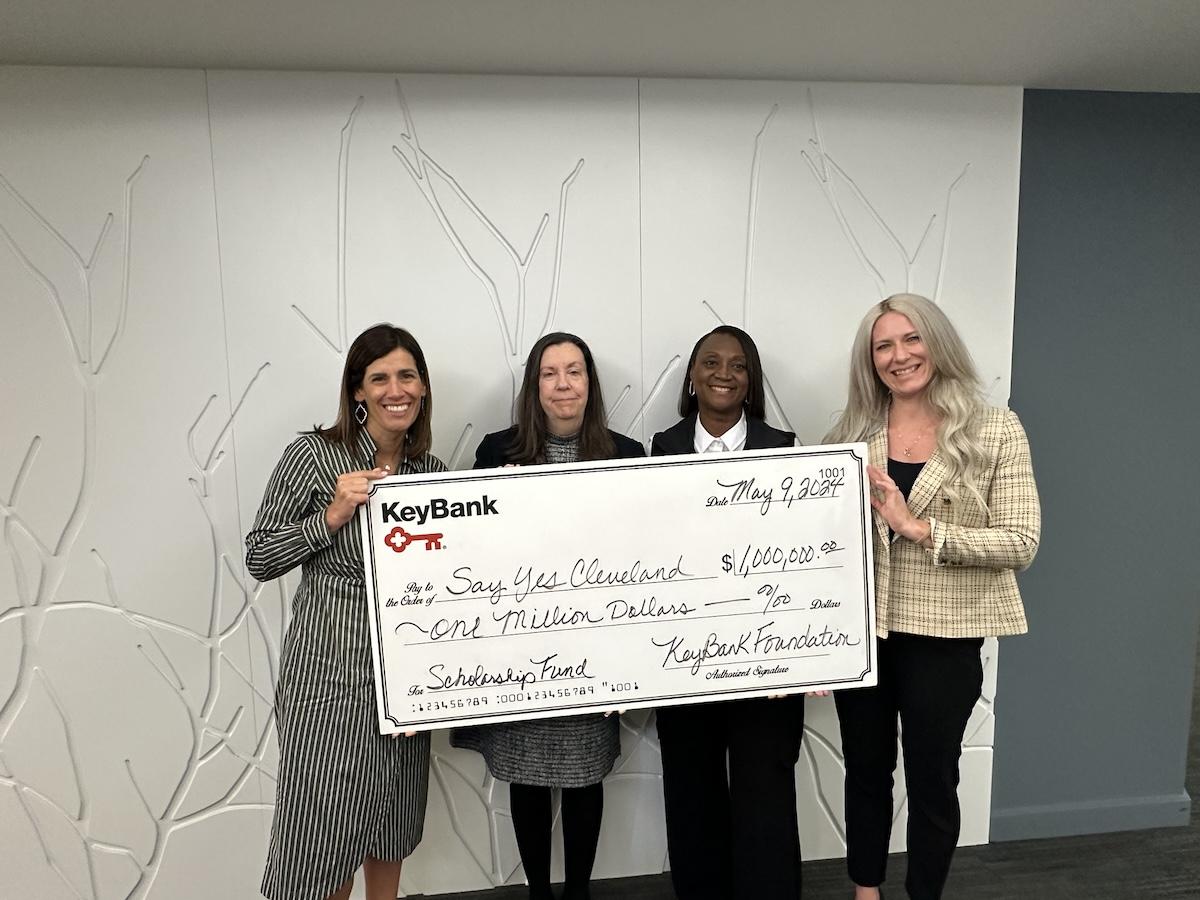 Photo (L-R): KeyBank Cleveland Market President Kelly Lamirand, Say Yes Cleveland Executive Director Diane Downing, KeyBank Cleveland Corporate Responsibility Officer Mattie Jones-Hollowell & KeyBank Northeast Ohio Community Bank Sales Leader Jessica Best. " "